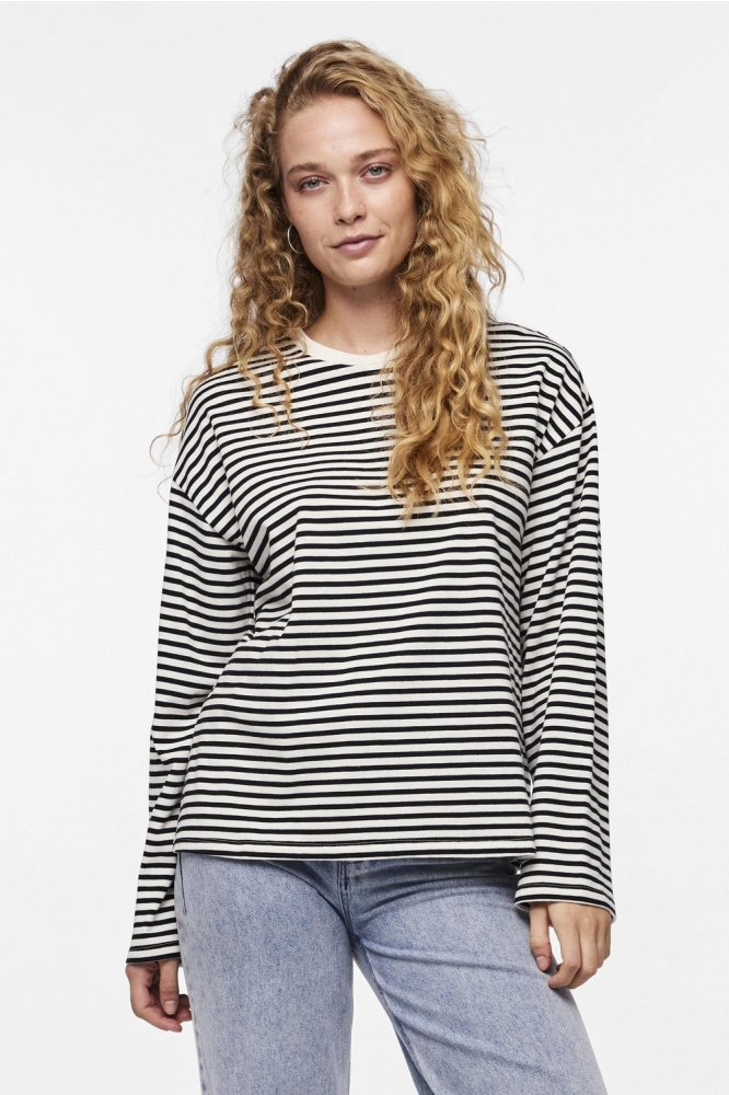 PCSADIE LS TOP NOOS 17146655 Cloud Dancer Stripes/ Black